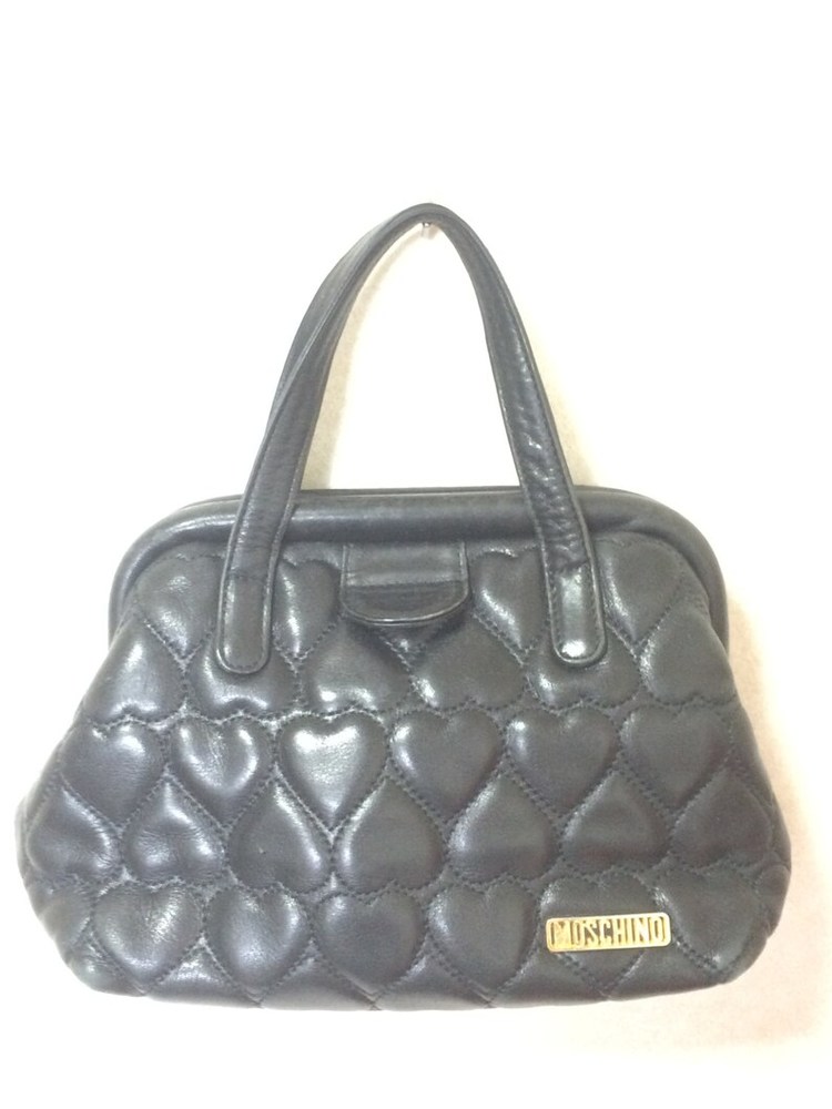 MOSCHINO Vintage black heart shape quilted lambskin mini handbag, tote purse - Picture 5 of 5